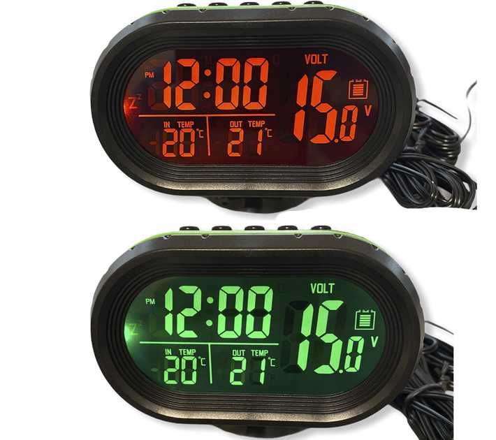 Автомобильные часы, вольтметр VST - 7009V (зеленая/оранжевая)