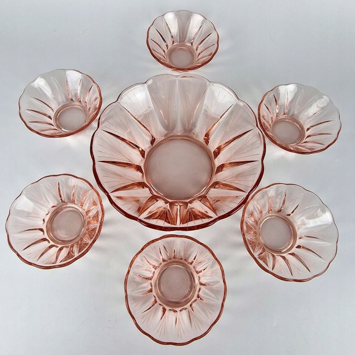 Misa szklana + 6 miseczek w stylu Art deco lata 30 / 40