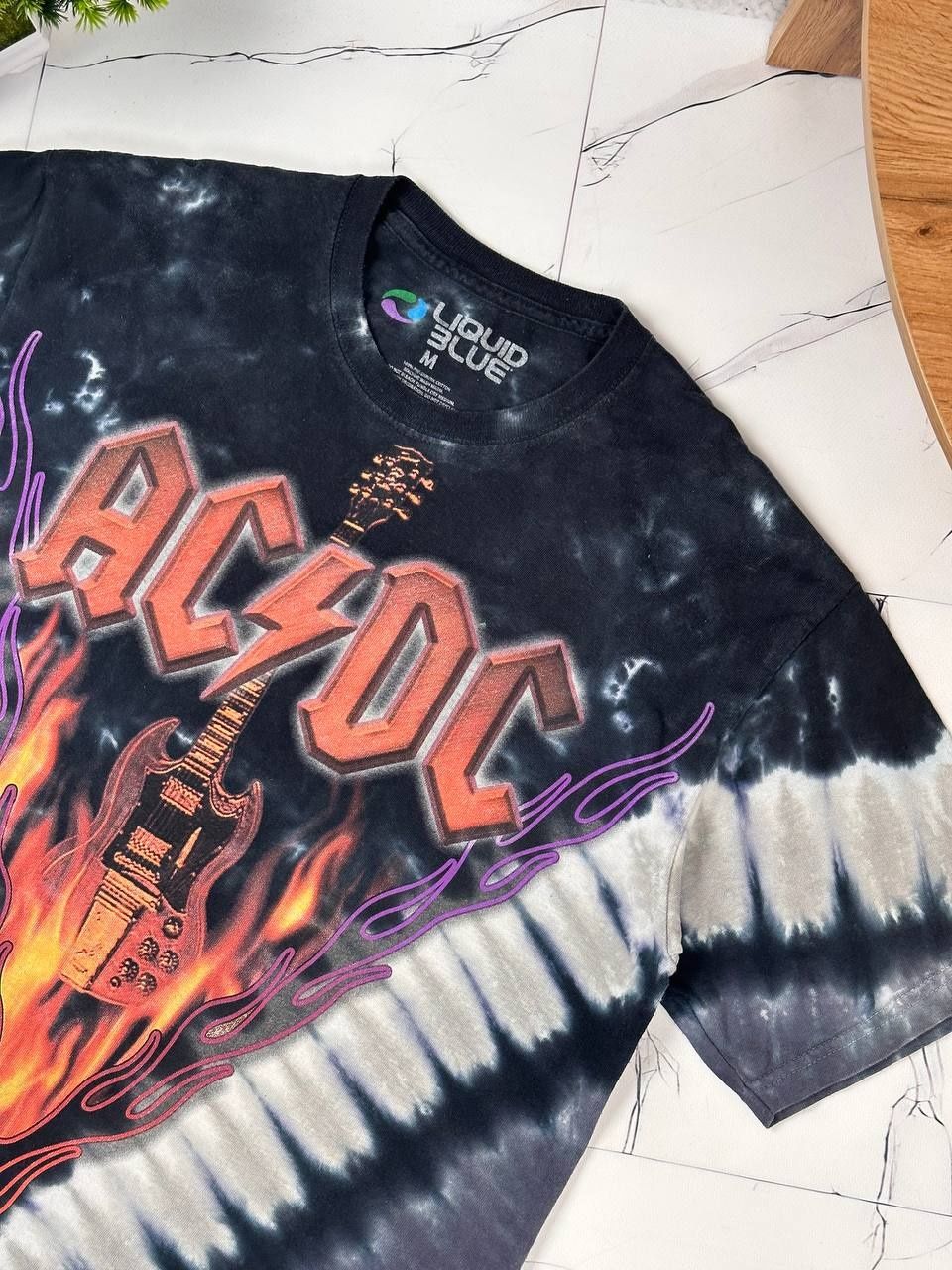 Футболка AC/DC Liquid Blue tie-dye мерч рок