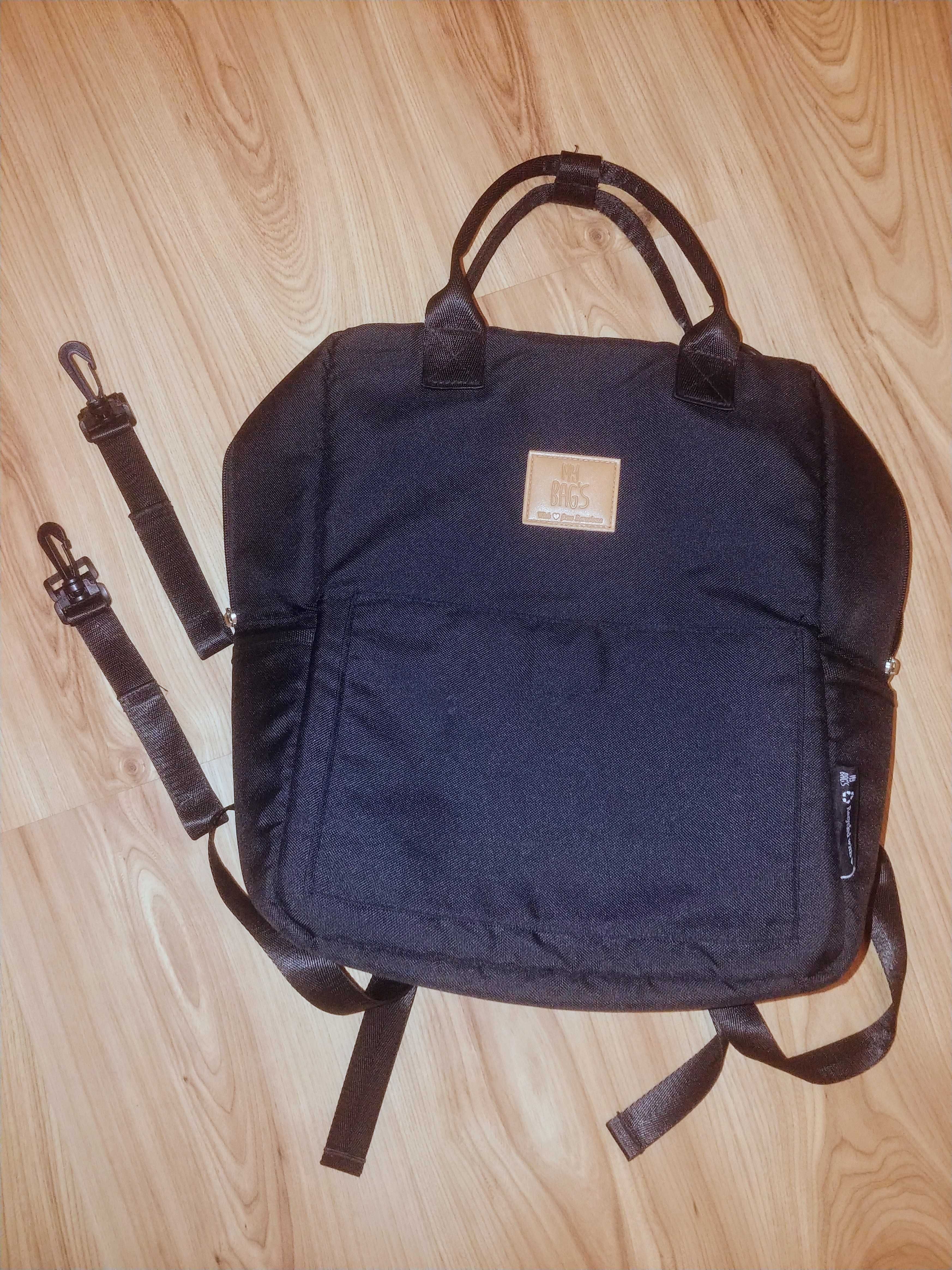 My Bag's, Plecak Master Bag Eco Black ma zaczepy do wózka