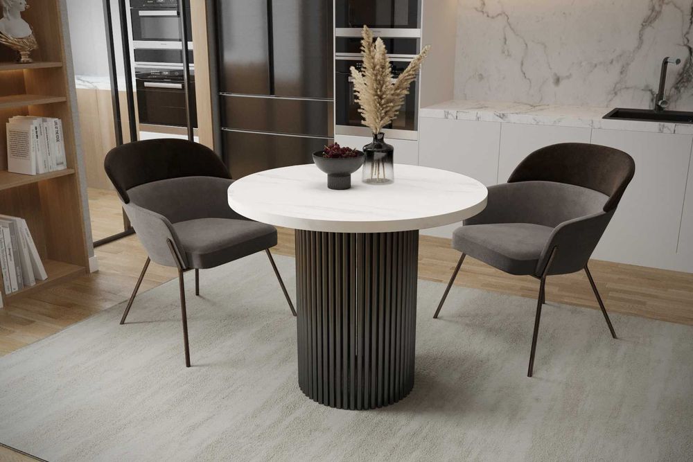 Nowoczesny okrągły stół do jadalni THOR fi90cm metalowa tuba walec