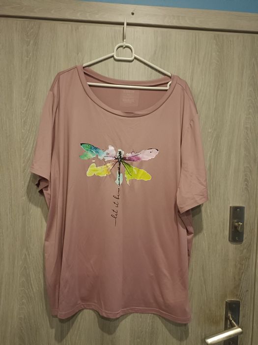 Duży T-shirt 4XL Shein nadruk plus size 52 54 różowy