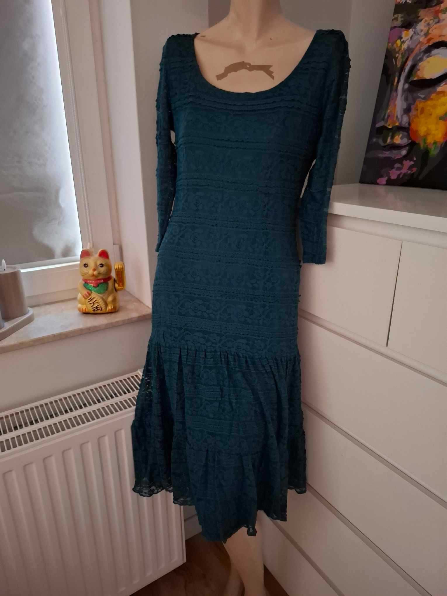 36 S niebieska sukienka midi długa romantyczna boho dziewczeca vintage