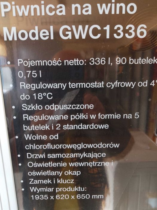 witryna chlodnicza piwnica na wino gwarancja dostawa sprzet agd komis
