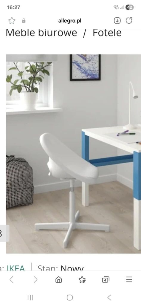 Ikea dziecięce krzesło biurowe białe