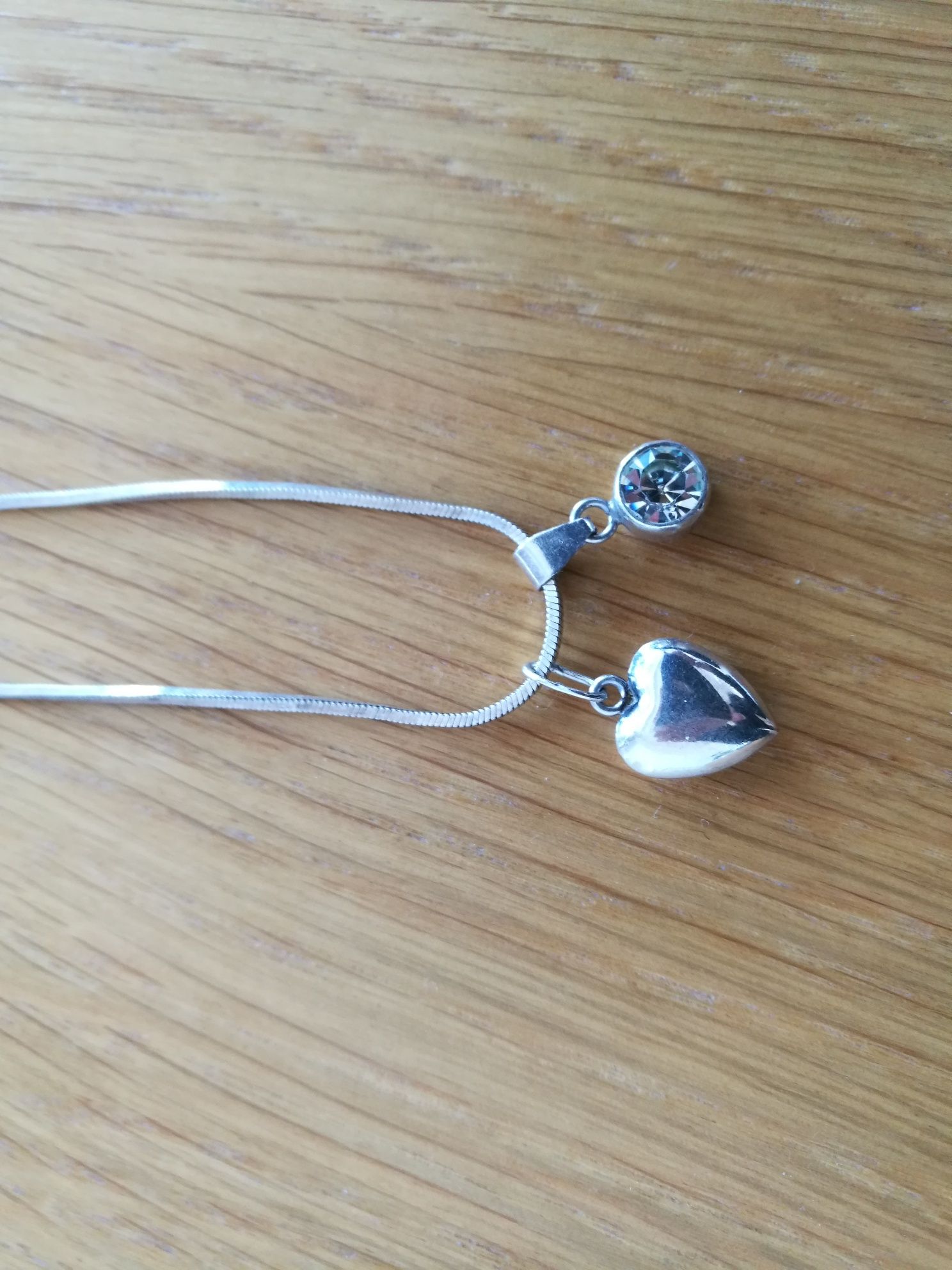 Srebrny łańcuszek 40cm + 2x srebrna zawieszka: serce i z cyrkonią