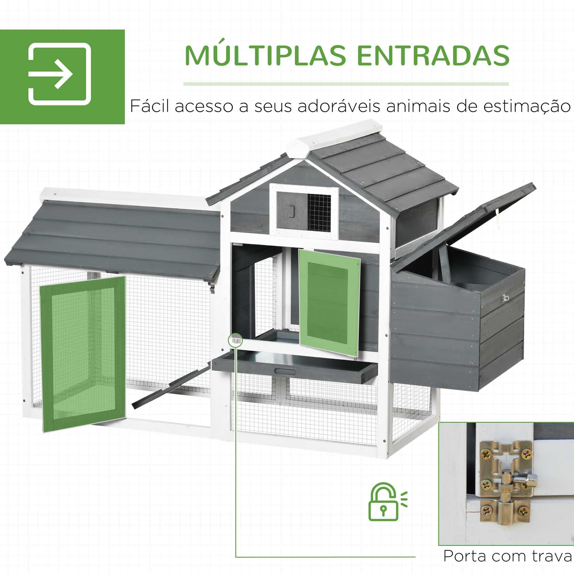 Galinheiro de Madeira p/ Exterior com Ninho 150x54x87 cm