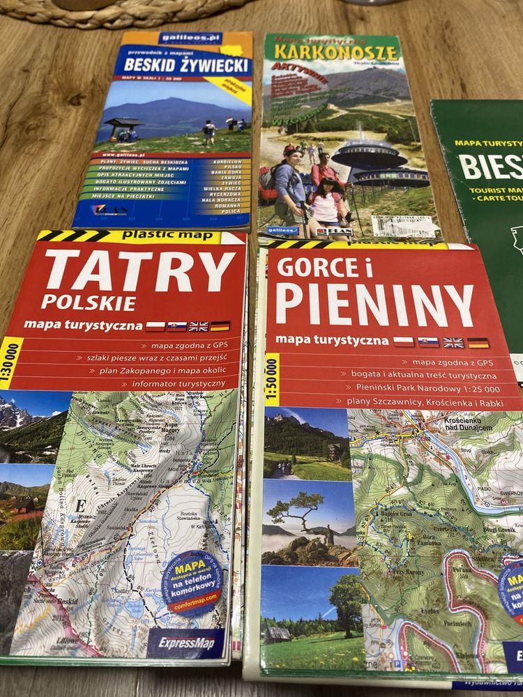 Mapy gór, Tatry, Beskid, Karkonosze, Gorce, Bieszczady