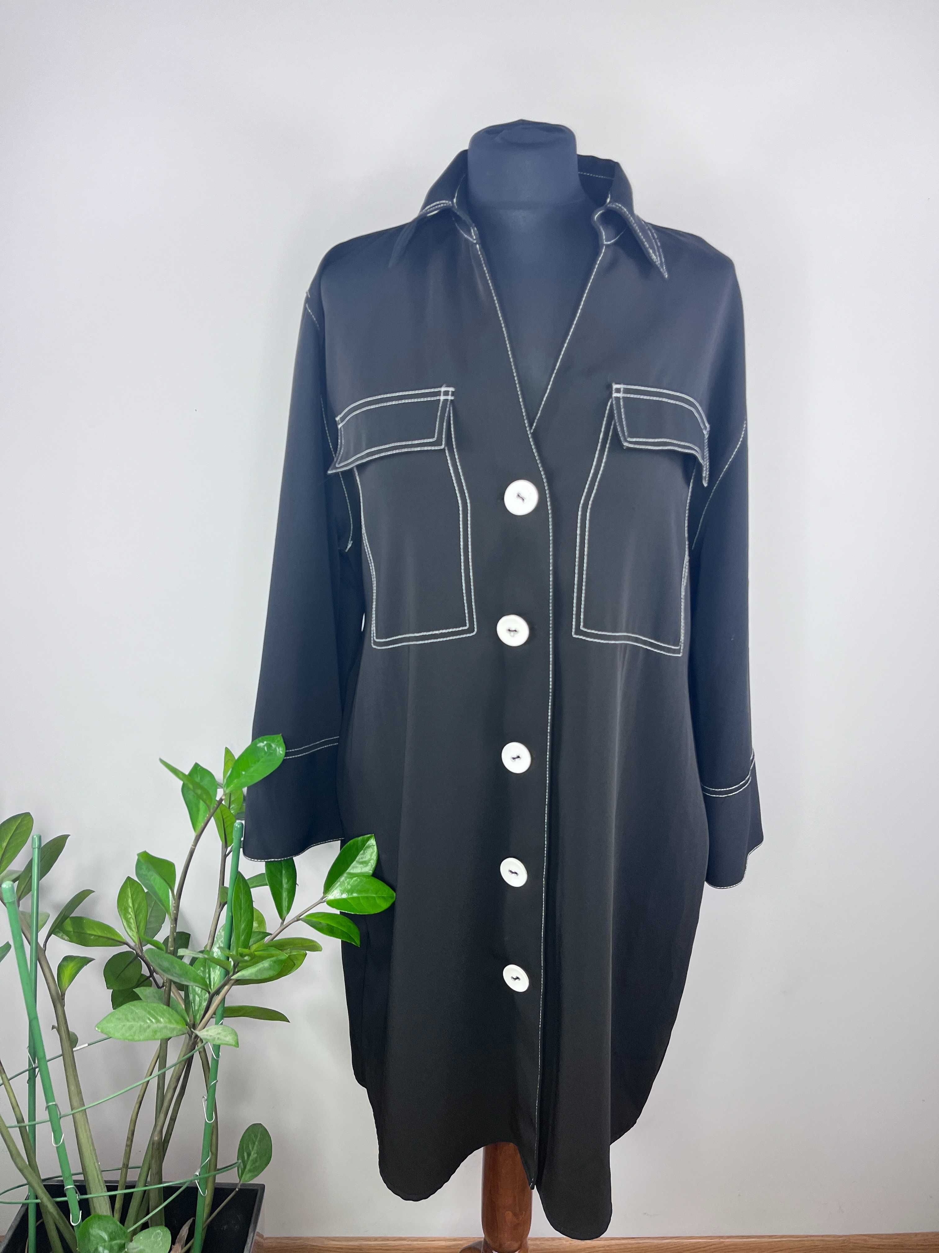Czarna narzutka płaszcz sukienka Zara Basic rozmiar XL