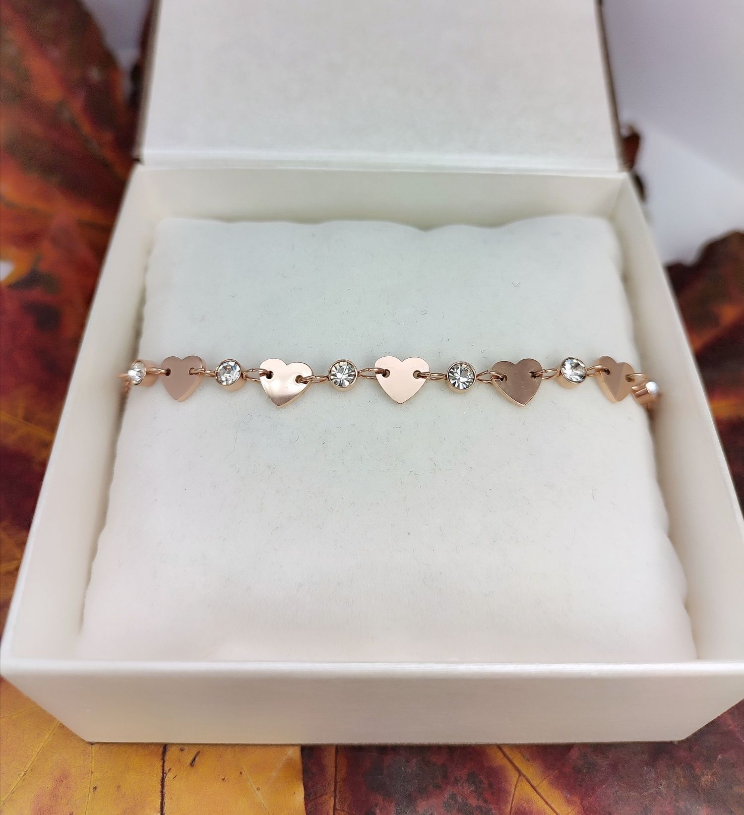 Nowa złota bransoletka z serduszkami i cyrkoniami Rose Gold