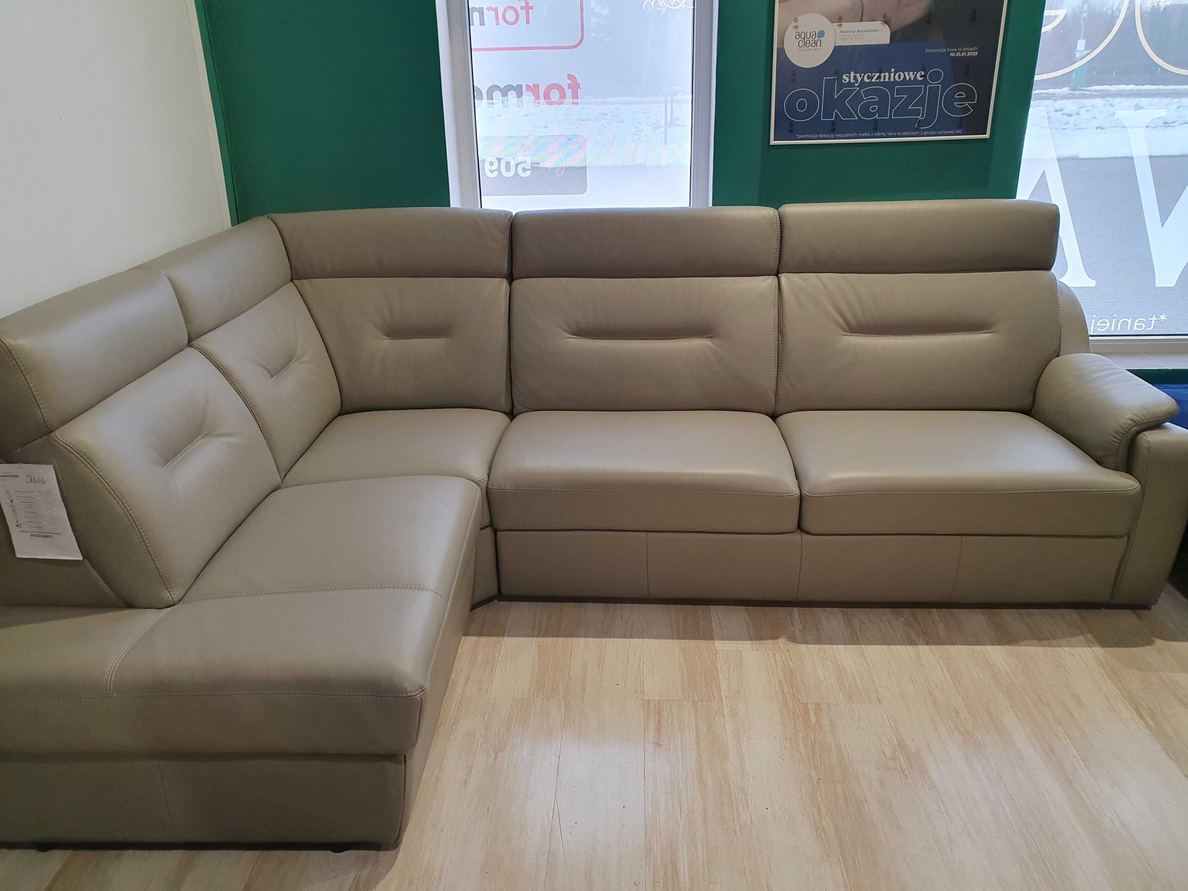PAPAVERO NAROŻNIK z funkcją spania skórzany-VERO Promocja 20%