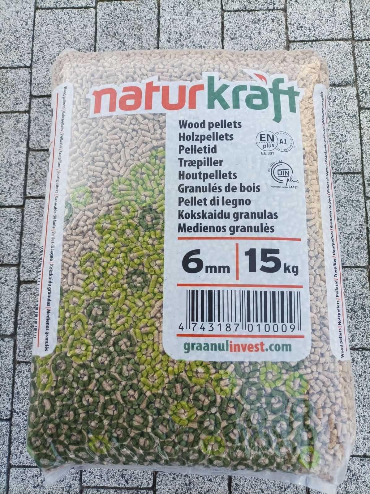 Pellet Naturkraft DINplus, ENplus., pelet certyfikowany, iglasty+liść.