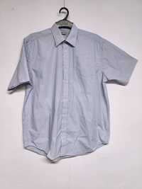 Koszula męska niebieska w paski krótki rękaw bawełniana rozmiar 42
