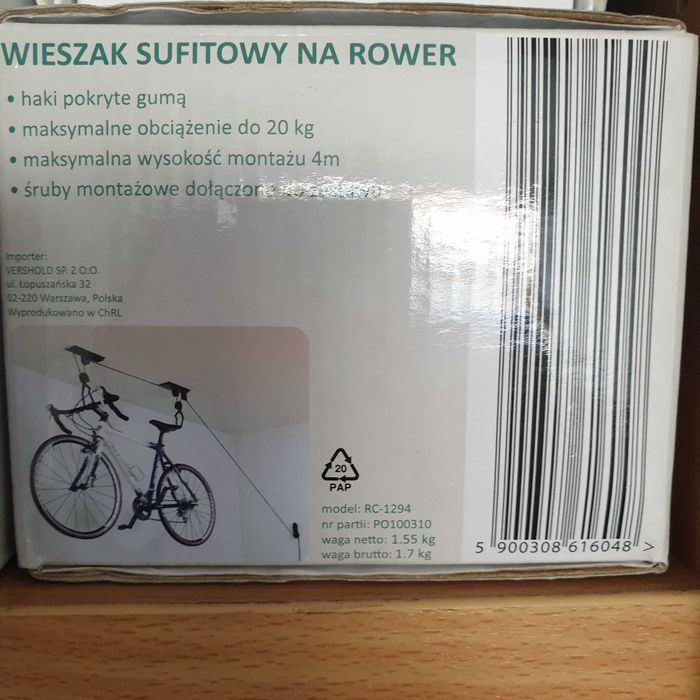 Wieszak sufitowy na rower firmy COMPARATOR