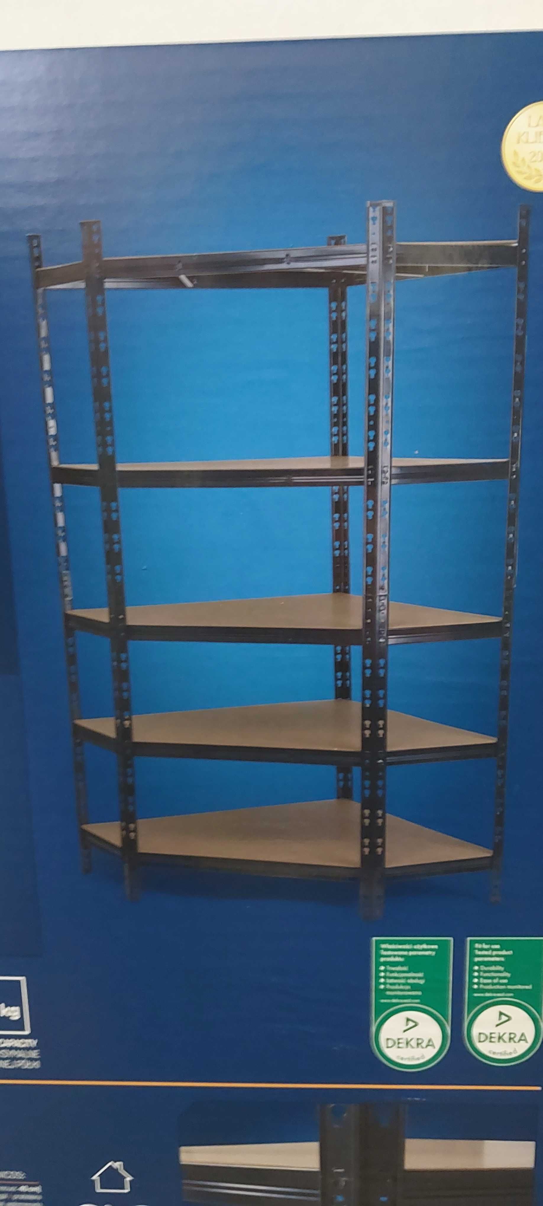 Regał warsztatowy magazynowy garażowy narożny czarny metal Nowy 180x90