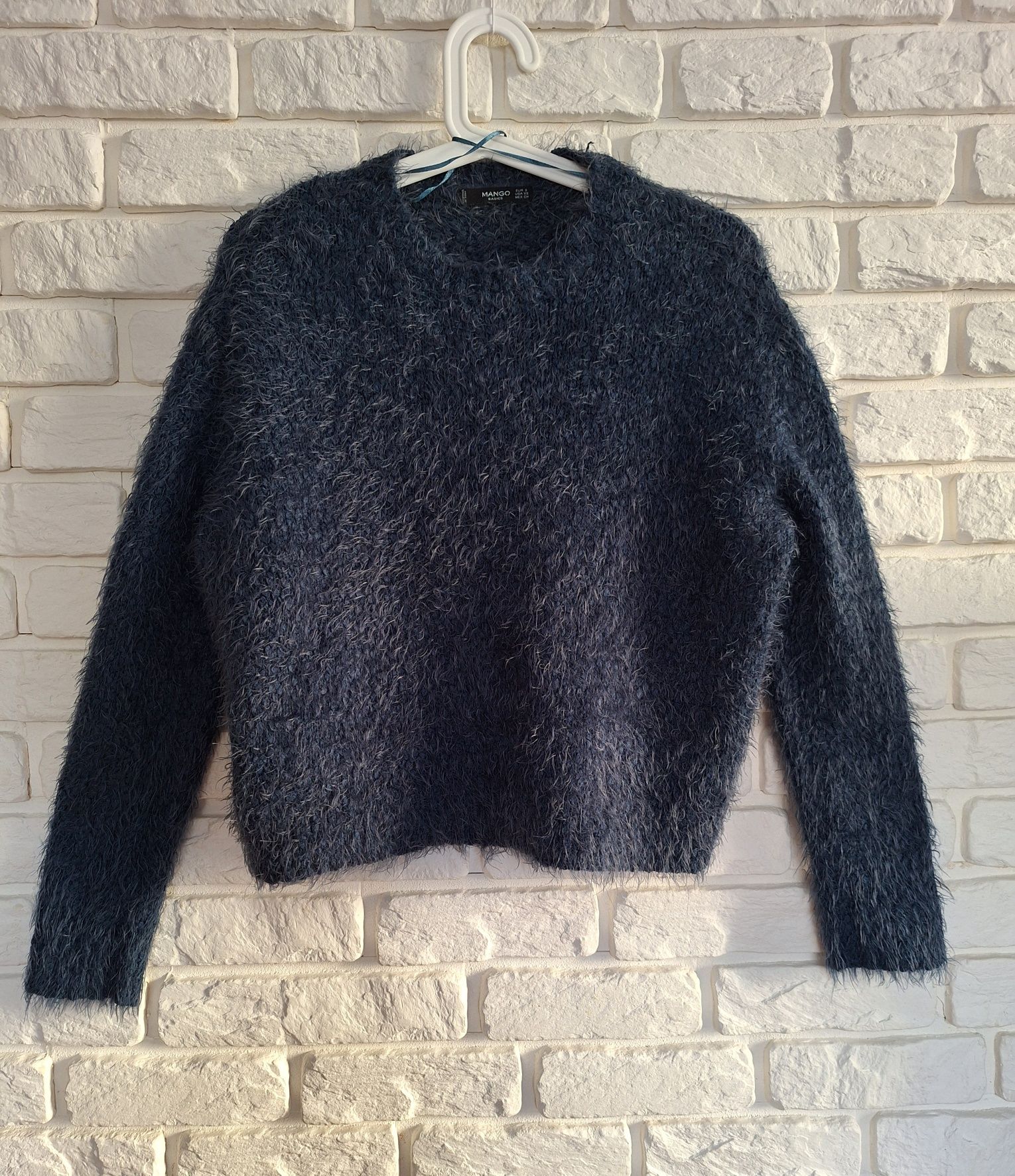 Granatowy Sweterek Mango S Puszysty Sweter Krótki Pluszowy Vintage