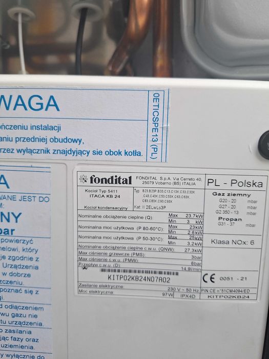 Piec gazowy dwufunkcyjny Fondital Itaca KB 24