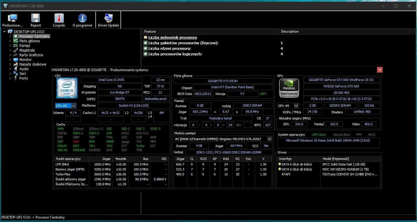 Komputer i5 3470, GTX 660, 8Gb RAM, monitor Samsung 22'