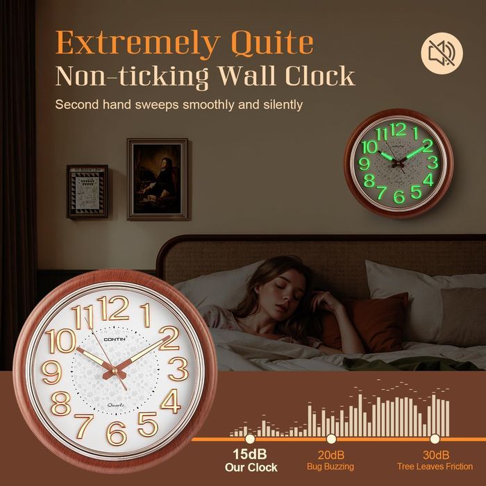 Zegar Ścienny 30 cm Cichy Podświetlany Świecący w Ciemności