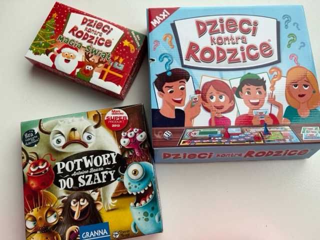Zestaw 3 gier - potwory do szafy, dzieci kontra rodzice (2 wersje)