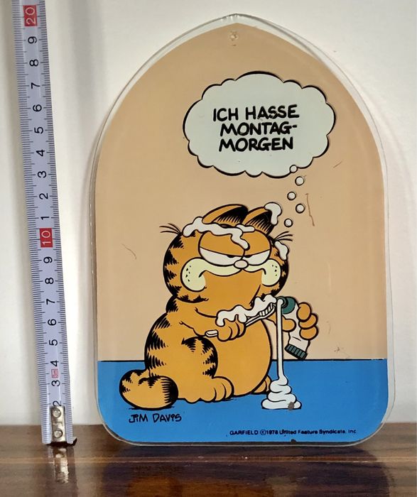 Retro Garfield 1978 Nie lubię poniedziałku obraz na szkle Jim Davies !