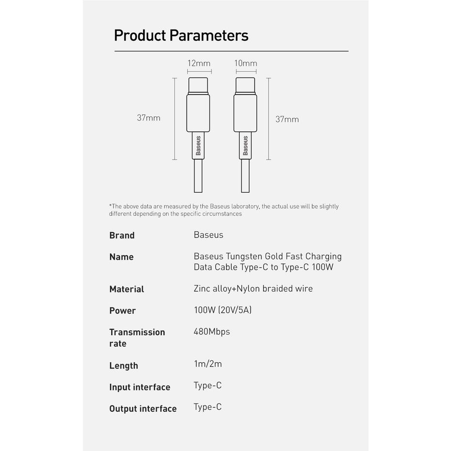 Cabo Baseus 100W USB C 2M