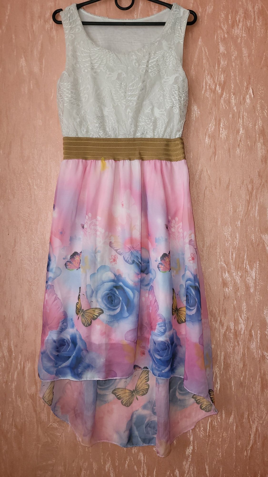 Платье гипюр с юбкой шифон цветы 8-11л