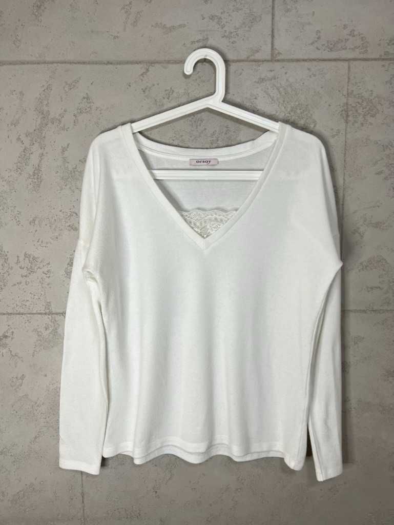 Biały sweter oversized Orsay koronka koronkowy akcent S 36 biały