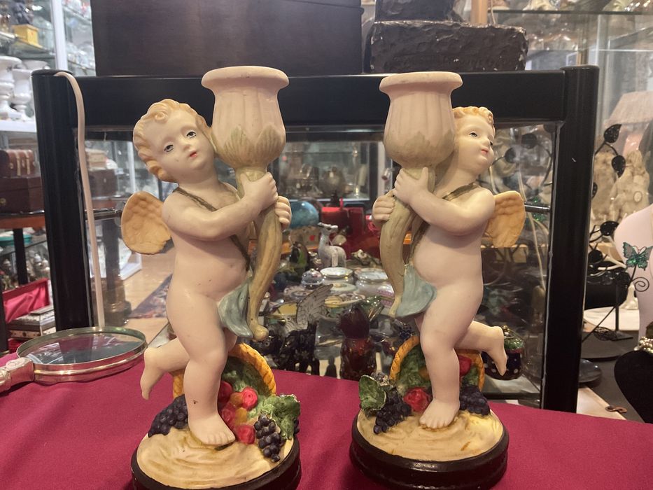 Vintage bisque cherubs figurins candles par 21 cm