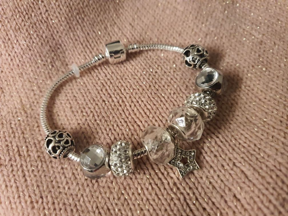 Srebrna Bransoletka Modułowa Charms Charmsy Charmsami Beads Zawieszki
