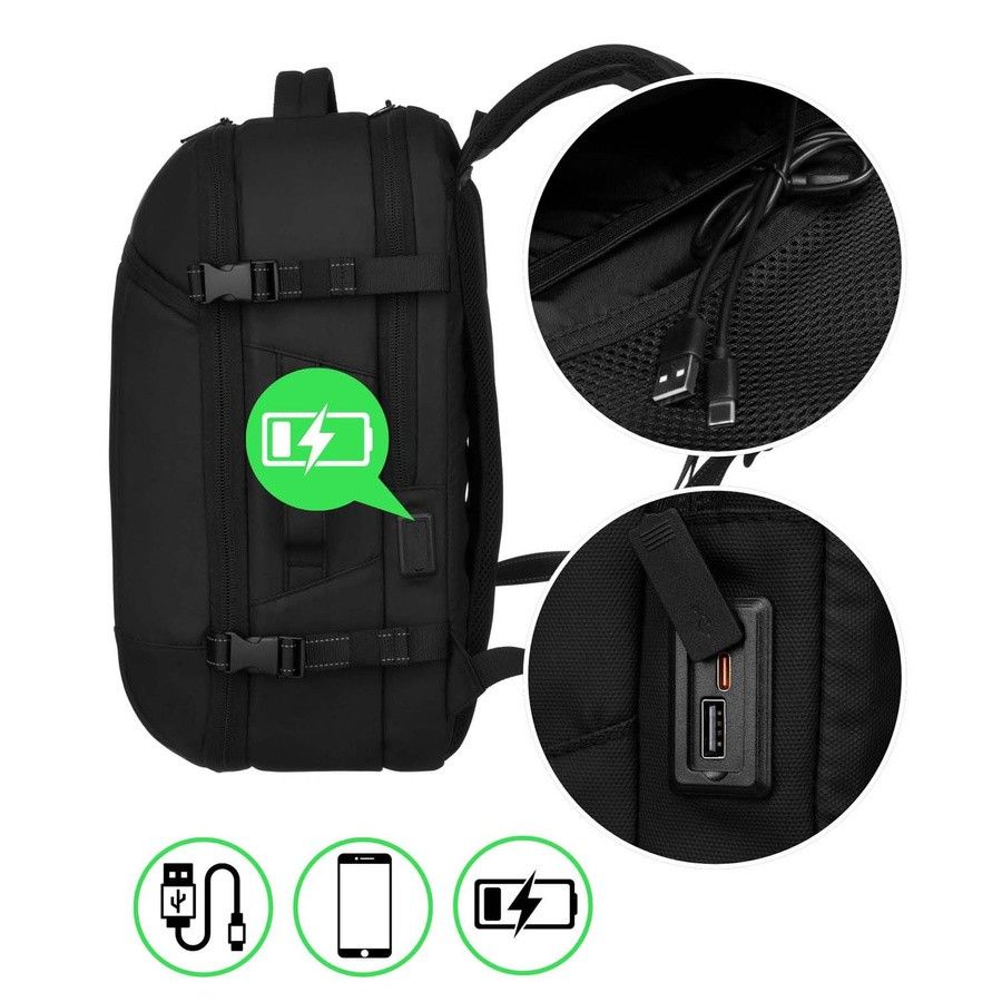 czarny plecak podróżny z komorą próżniową i portem usb - peterson
