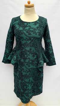 Sukienka NOWA Andrea S 36 Tłoczony Wzór Zielona Elegancka