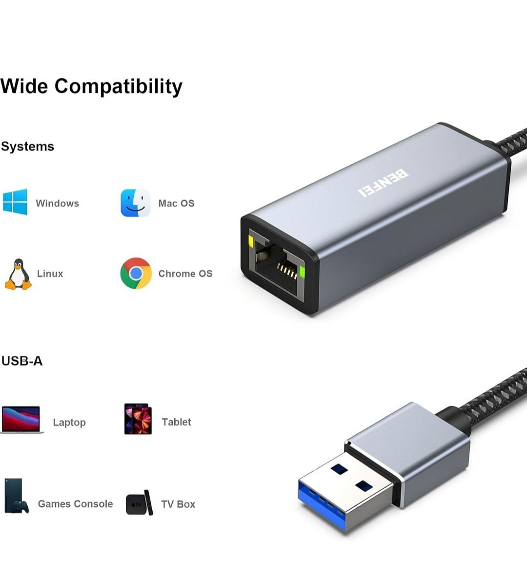 Adapter BENFEI USB 3.0 do Gigabit Ethernet kompatybilny z MacBookiem