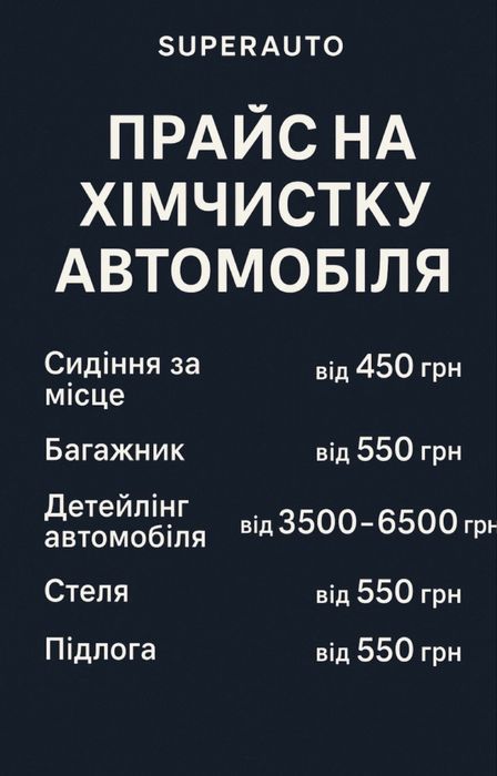 Хімчистка авто автомобіля, детейлінг автомобіля, хімчистка салона авто