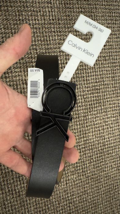 Чоловічий чорний ремінь CALVIN KLEIN LOGO СК з натуральної шкіри