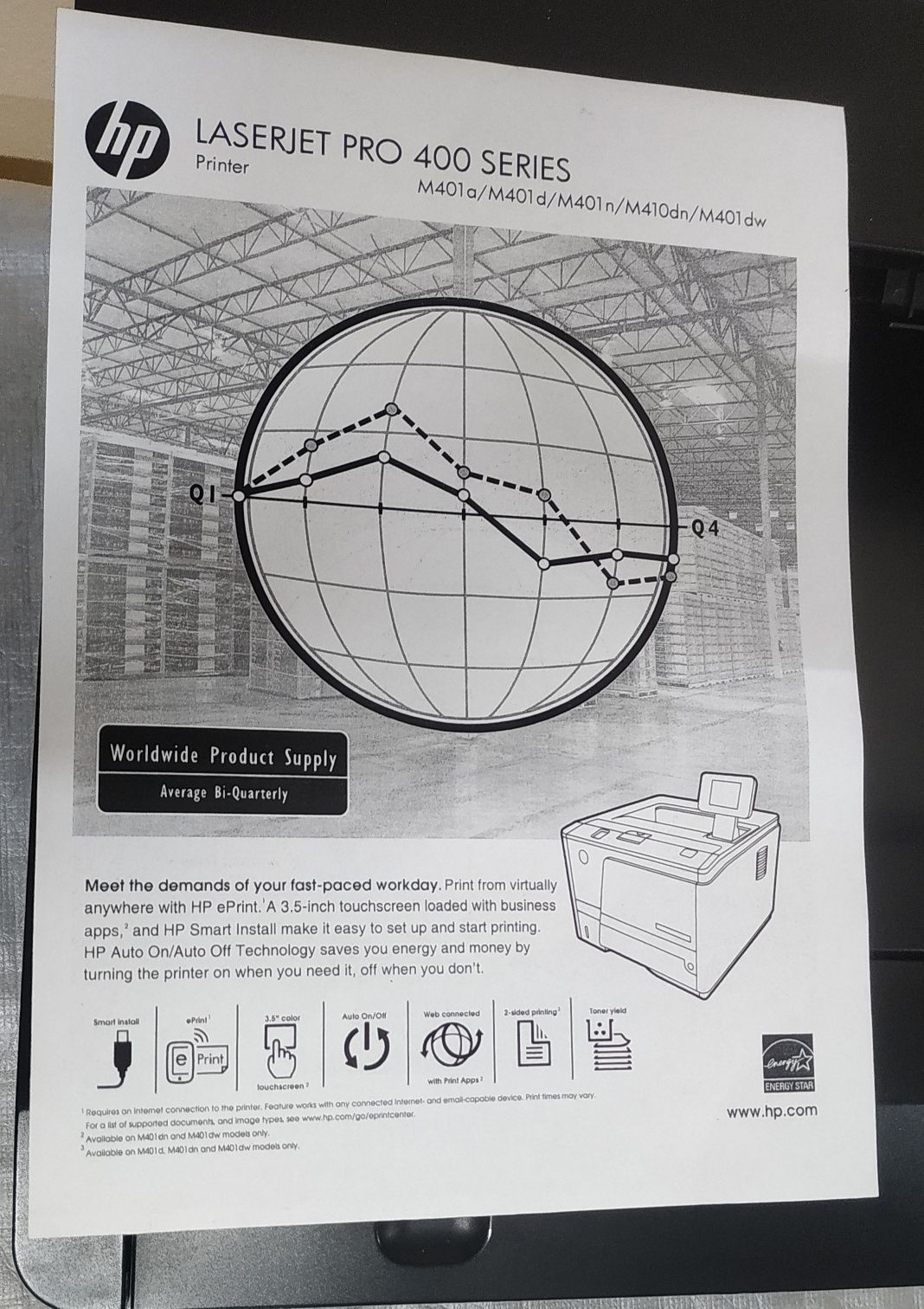 HP Pro 400 M401dn.  Лазерный принтер для учебы и работы. Гарантия