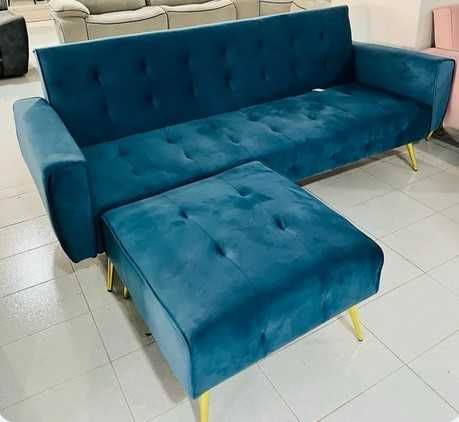 Portes grátis - Sofá-cama + puffs - Pagamento na  entrega