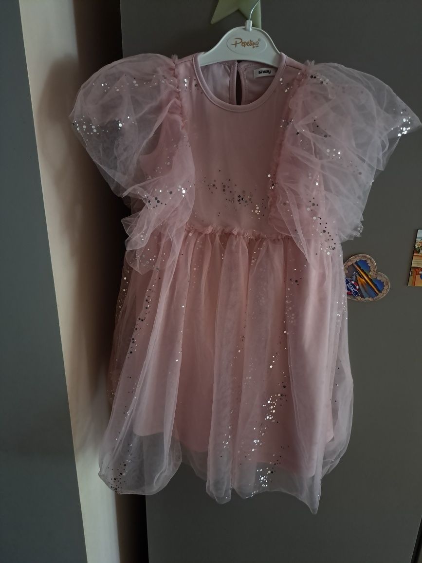 Piękna sukienka dla dziewczynki brokat tiul 122/128