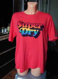 T-shirt damski Superdry 38 z nadrukiem czerwony koralowy