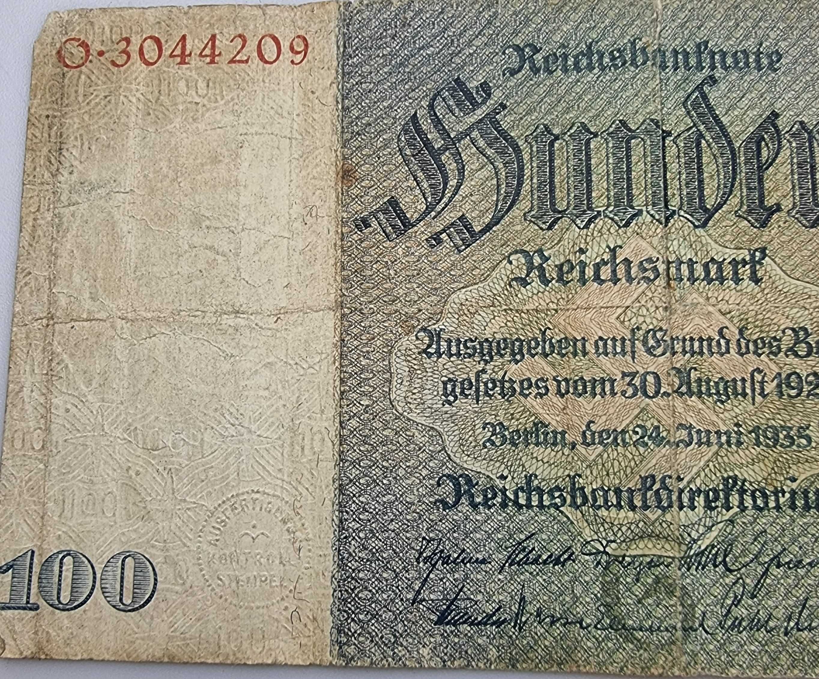 100 Reichsmark Banknot Niemcy 1935 rok .