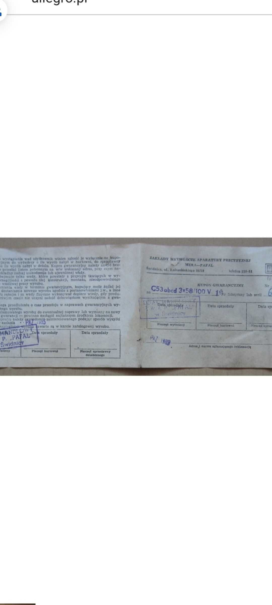 Licznik ( Urządzenie Pomiar Prądu )Trójfazowy Dwutaryfowy  PAFAL 1985