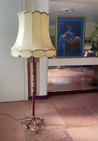 Lampa stojąca mosiężna Antyk-Wiedeń abażór ze skóry