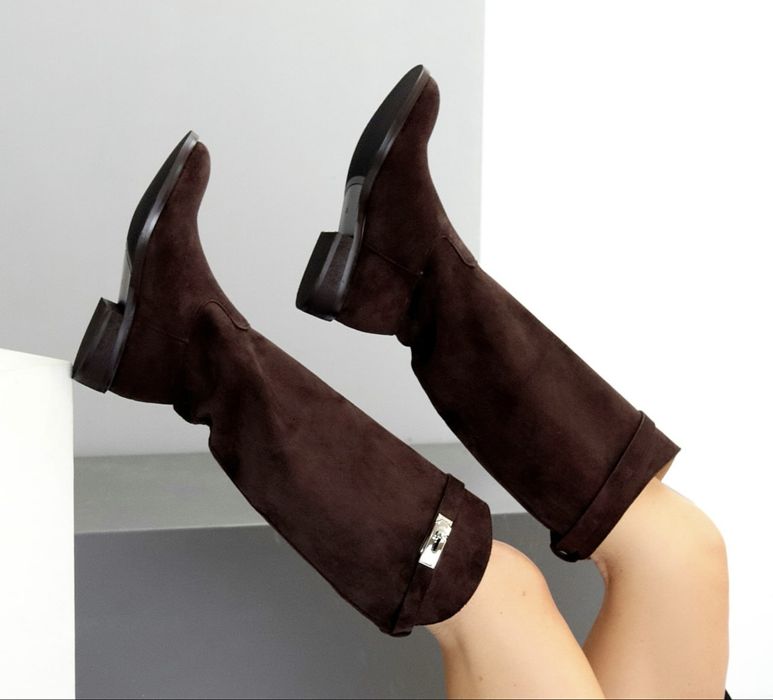 Женские зимние кожаные сапоги трубы жокеи