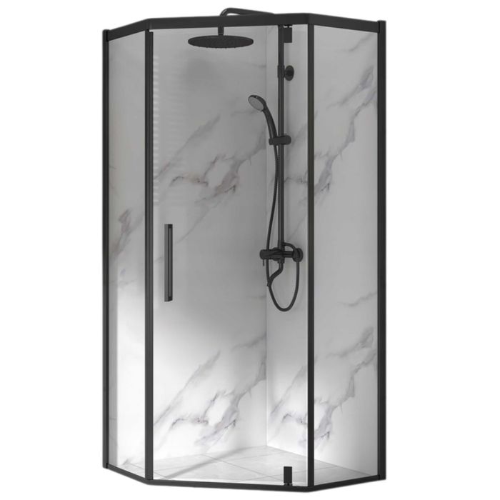 Kabina Prysznicowa Czarna Loft Pięciokątna 90 x 90 + Brodzik + Syfon