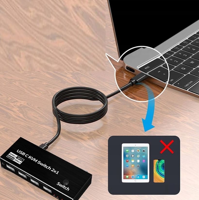 Przełącznik KVM USB C DISPLAY port Konwenter  8K