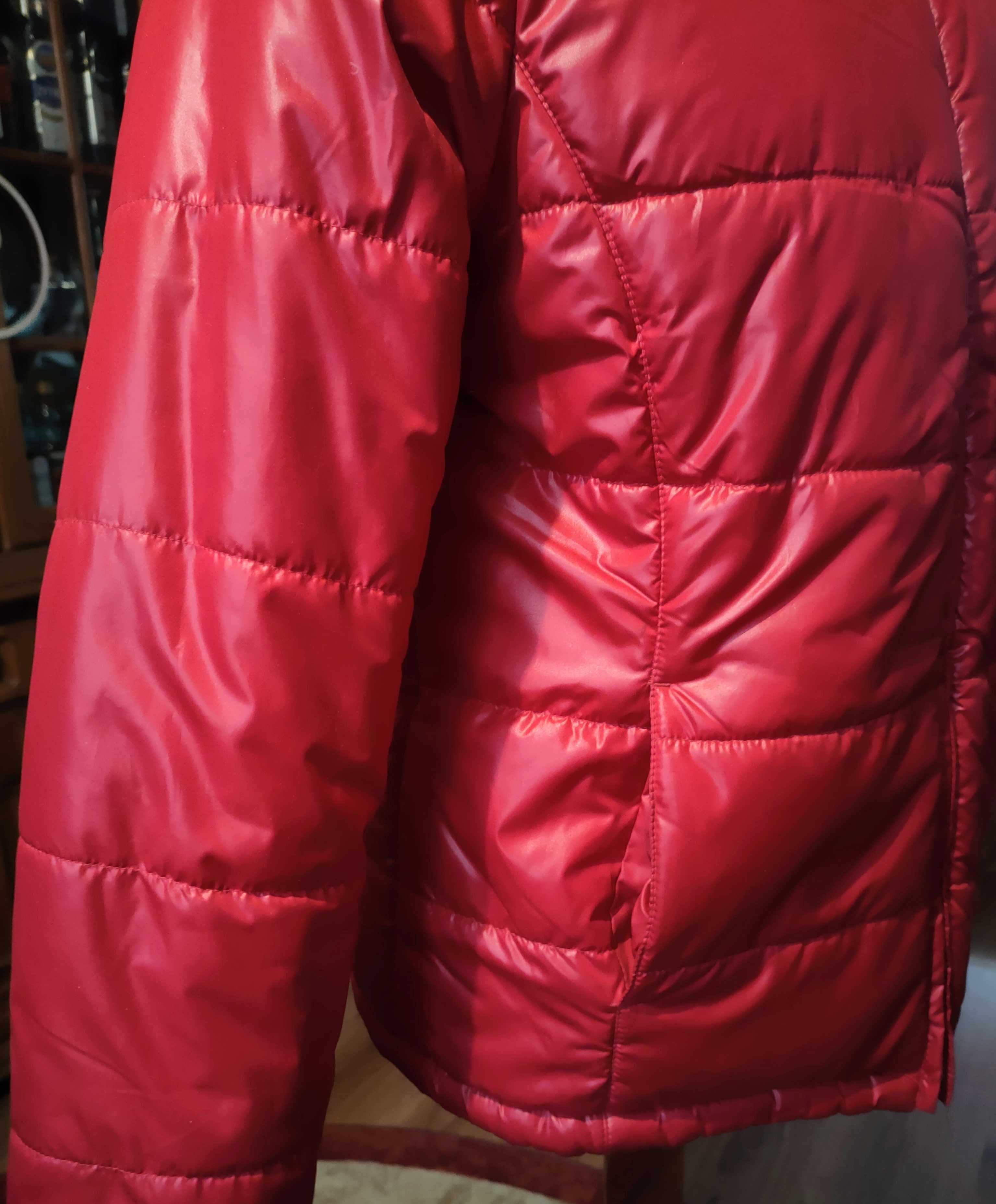 Czerwono-szara kurtka damska pikowana  dwustronna