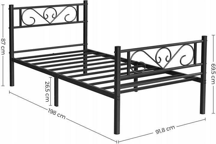 Łóżko metalowe sypialniane czarne 90x190 cm do sypialni 24h