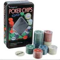 Набор фишек для покера, 100шт фишки с номиналом в металл коробке