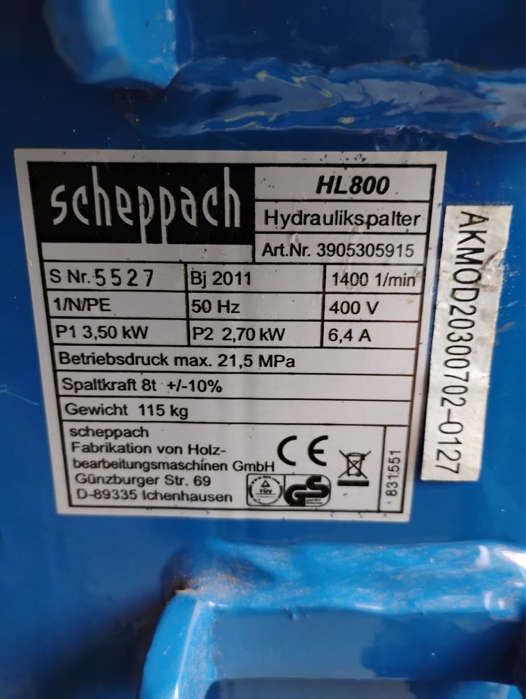 Łuparka 8 ton do drewna  firmy scheppach przywieziona z niemiec