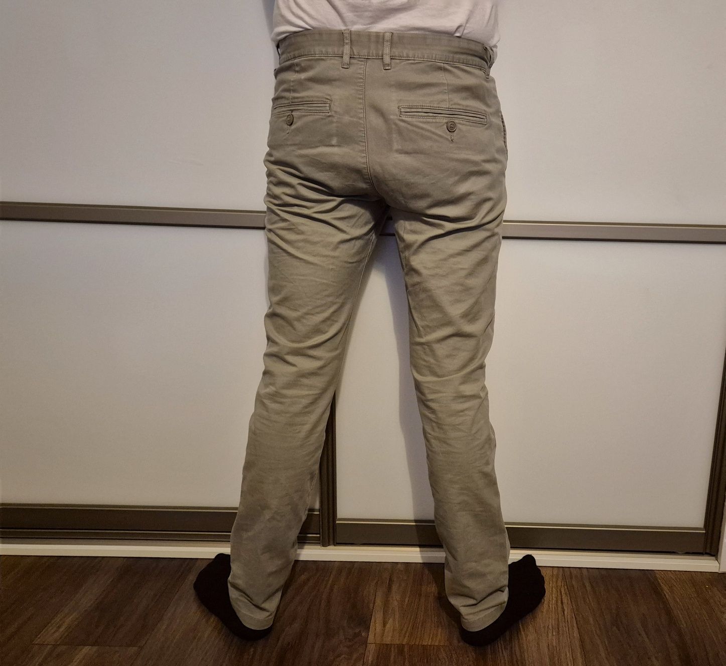 Spodnie męskie beżowe khaki H&M 98% bawełna
